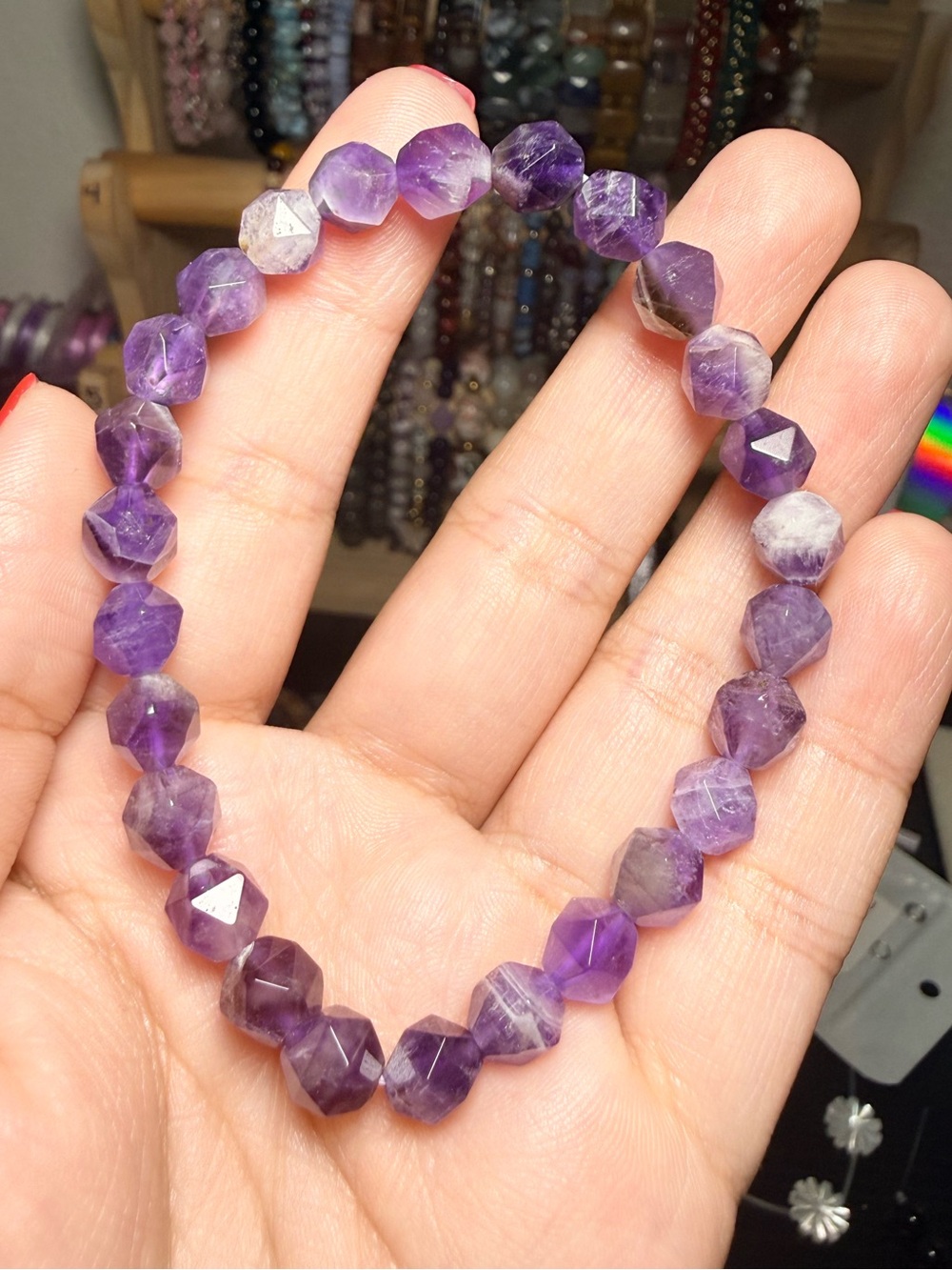 Star Cut Amethyst Bracelet 8mm - Picture 4 of 4